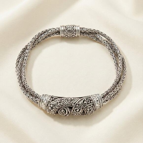 Sarda Janyl Adair Bali Sterling Silver Scroll Station Spiga Wheat Chain Bracelet
